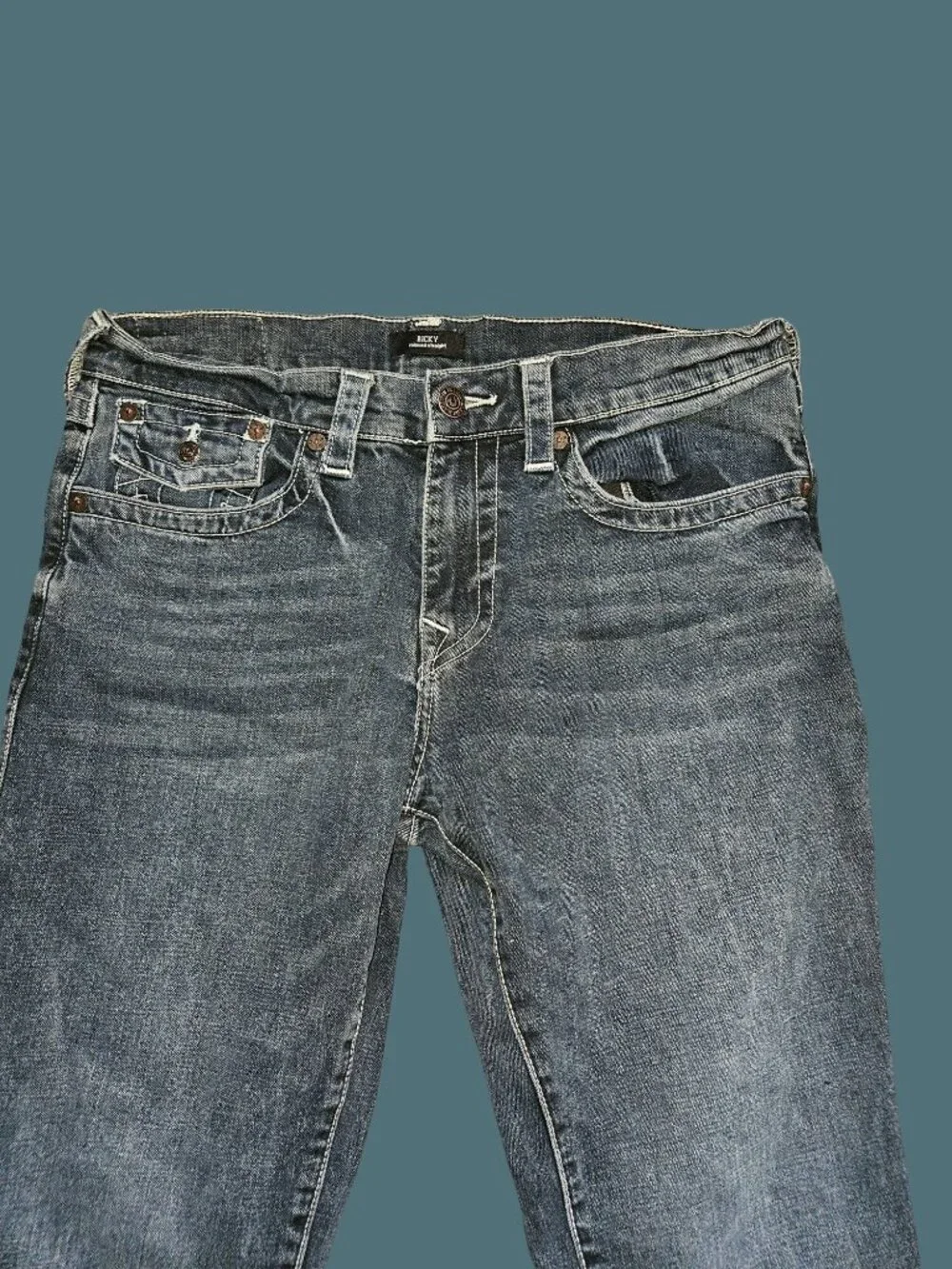 True Religion Ricky Relaxed Straight Leg Stretch Flap Pocket Jeans Men Size 34